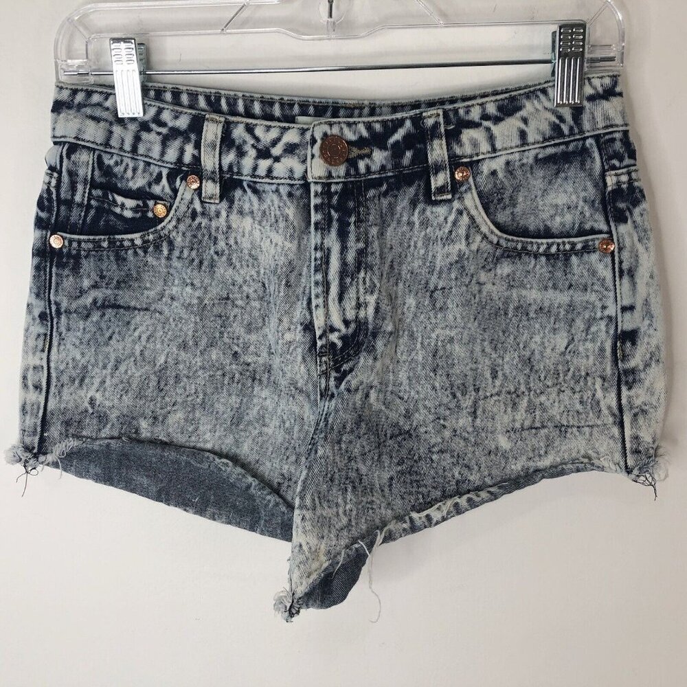 Refuge Women's Jean Shorts Size 4 Mid Rise Cut-Off Raw Hot Pants Stone Acid Wash